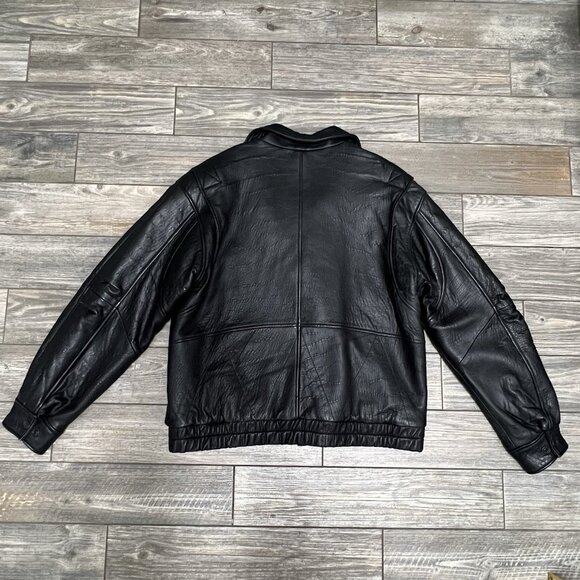 VTG John Ashford Leather Bomber Jacket Large Black Genuine New Zealand Lambskin - Picture 8 of 16